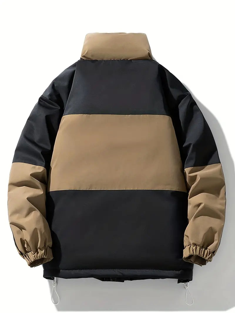 Brand - Stijlvolle Winterjas met Contrasterende Kleurvlakken