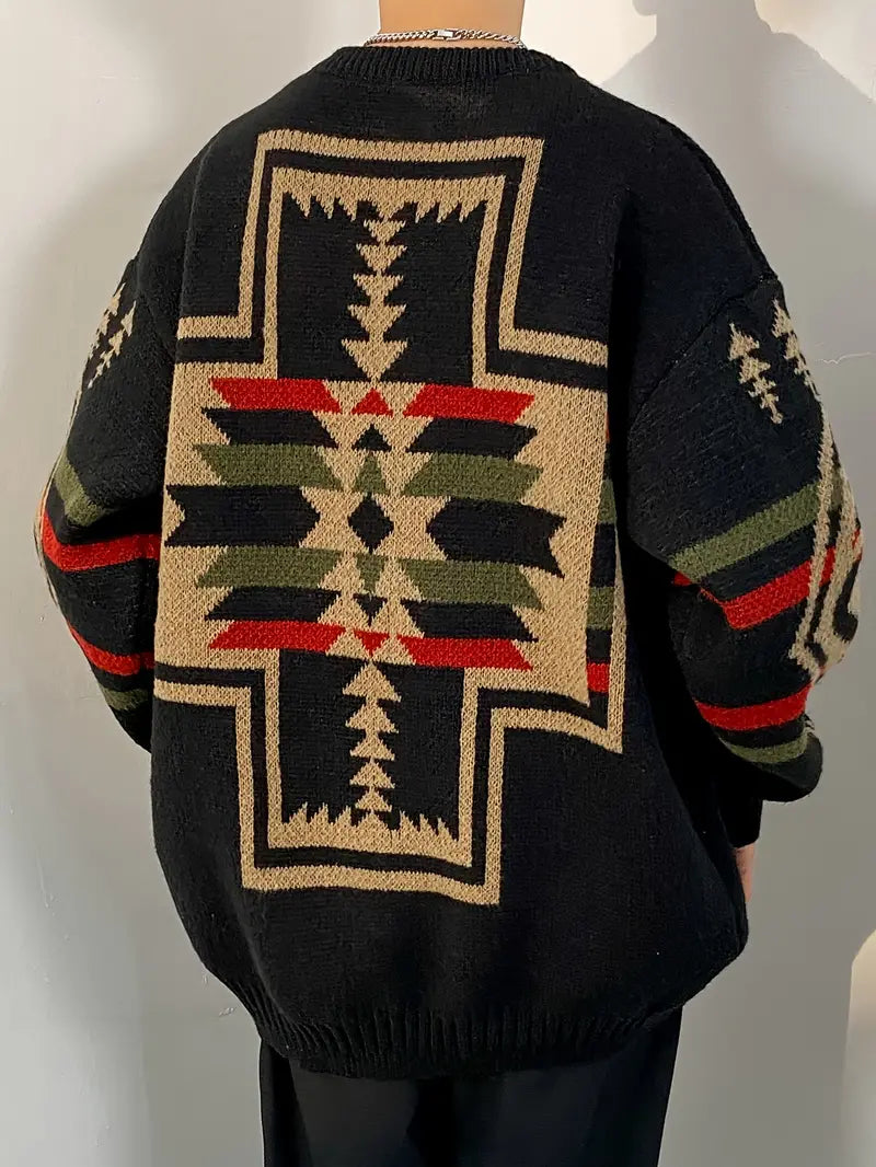 Adelphe - Oversized Gebreide Trui met Aztec-print