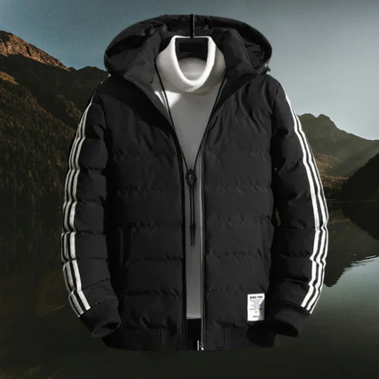 Alan - Luxe Gewatteerde Winterjas met Gestreepte Mouwen en Capuchon