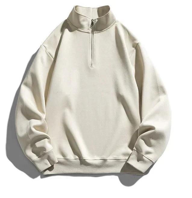 Amir - Casual Crèmekleurige Half-Zip Sweater voor Heren