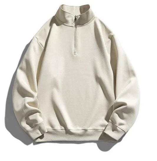 Amir - Casual Crèmekleurige Half-Zip Sweater voor Heren