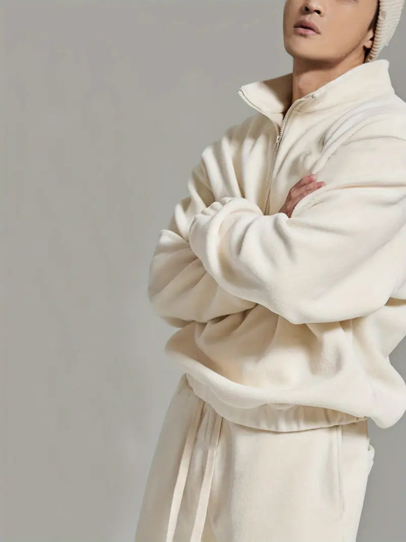 Amir - Casual Crèmekleurige Half-Zip Sweater voor Heren