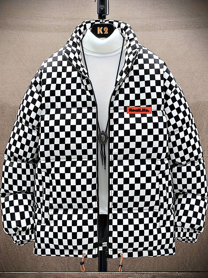 Denny - Warme Winterjas met Schakenpatroon